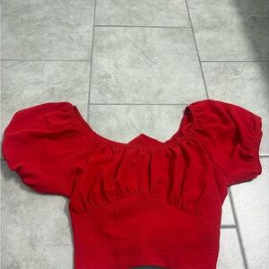 Red Women's blouse with tie bow on back- never worn